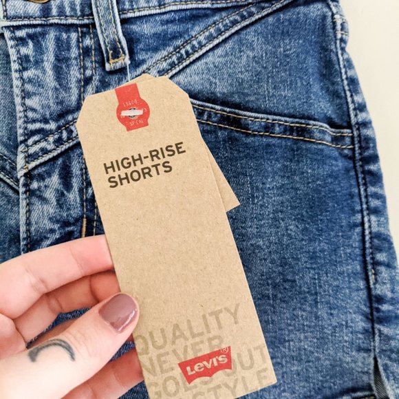 New Levi's High-Rise Stretchy Blue Denim Shorts Size 24 - Picture 3 of 10